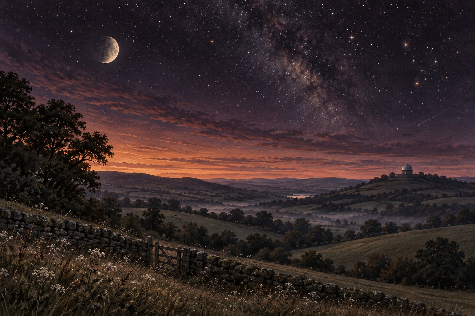 An imagined English landscape · AI-generated illustration